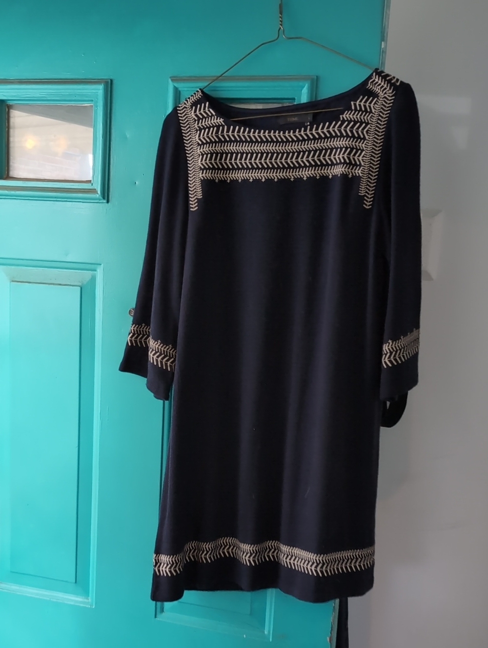 THML Navy Tunic Dress with Cream Embroidered Trim